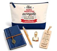 Coffret Pochette Une Marie-Madeleine Incroyable | Pochette Coton, Carnet Similicuir, Stylo Bambou, Marque-Page Bois, Porte-Clés Livre | 5 Pièces | Cadeau Femme Anniversaire Fête Noël Original