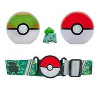 Coffret pokemon : ceinture du dresseur avec faiblo ball et poke ball et figurine bulbizarre - pokeball - set garçon + 1 carte animaux