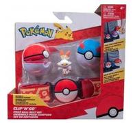 Coffret pokemon : ceinture du dresseur avec great ball et poké ball et figurine flambino - pokeball - set garçon + 1 carte animal