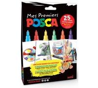 Coffret posca mes premiers marqueurs pointes pc1mc et pc3m coloris assortis 6 unites et 1 livret de 25 ateliers