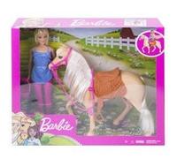 Coffret Poupee Barbie cavaliere blonde et Cheval de reve - Avec accessoires equitation - Set Jouet Fille et Carte animaux