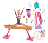 Coffret poupée gymnaste - Barbie - GJM72 - Justaucorps brillant - 10 accessoires - Pour enfants 3-10 ans