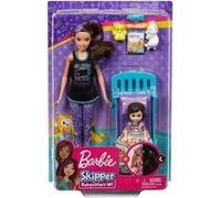 Coffret poupee skipper + mini poupee enfant fille + lit + accessoires - babysitter barbie