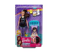 Coffret Poupee Skipper + Mini Poupee Enfant Fille + Lit + Accessoires - Babysitter Barbie