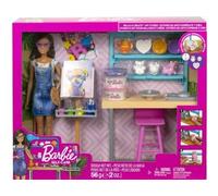 Coffret pour Barbie Atelier de Peinture + poupées et 26 Accessoires - poupée Mannequin Peinture - Set Artiste et Carte Animal