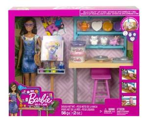 Coffret pour Barbie Atelier de Peinture + poupées et 26 Accessoires - poupée Mannequin Peinture - Set Artiste + Carte Animal