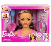Coffret pour Barbie Color Reveal - Tete a coiffer Chevelure Brune avec meches + 20 Accessoires de Coiffure - Set Poupee + 1 Carte Tigre