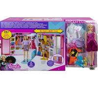 Coffret pour Barbie Grand Dressing transportable + 1 poupée Mannequin + 25 Accessoires - Set Habit vêtement + 1 Carte Offerte