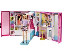 Coffret pour Barbie Grand Dressing transportable + 1 poupée Mannequin + 25 Accessoires - Set Habit vêtement et Carte Animal