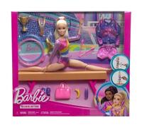 Coffret pour Barbie Gymnastique + poupées + Poutre + Accessoires - poupée Mannequin Sport - Set 22 Pieces + 1 Carte Animal