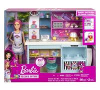 Coffret pour Barbie la Cuisine + 1 poupée Mannequin + 20 Accessoires - Set Jouet Fille métier avec Carte Tigre