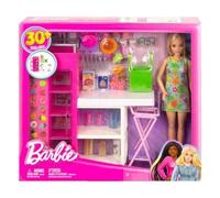 Coffret pour Barbie la Cuisine + 31 Accessoires + 1 poupée Mannequin - Set métier avec Carte Tigre