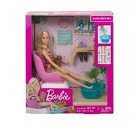 Coffret pour Barbie métier Soins et beauté : 1 poupée + Chien + 10 Accessoires pédicure et de manucure - Set Poupee Mannequin + Carte Animal