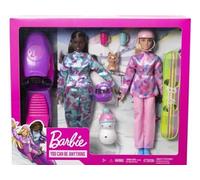 Coffret pour Barbie motoneige + Snowboard+ 2 poupées Mannequin + 6 Accessoires - Set Sport d'hivers Jouet Fille + 1 Carte Animal