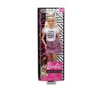 Coffret pour Barbie Poupee Mannequin Fashionistas Blonde avec Robe Rose zebré et t-Shirt + Carte Animal