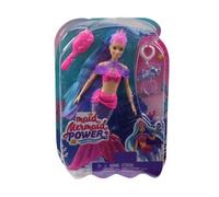 Coffret pour Barbie Poupee Mannequin Sirene Mermaid Power Cheveux Bleu et Violet + Animal + 3 Accessoires - Set poupée et Carte