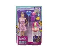 Coffret pour Barbie Skipper Babysitter Fete Anniversaire - avec poupée, Bebe + 6 Accessoires - Set Famille avec Carte Animal