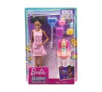 Coffret pour Barbie Skipper Noir Babysitter Fete Anniversaire - avec Poupee, Bebe + 6 Accessoires - Set Famille et Carte Offerte