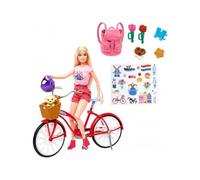 Coffret pour Barbie : vélo Glam + poupée Mannequin + Chien + 9 Accessoires - Set Bicyclette et Carte Tigre - Jouet Fille