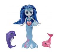 Coffret pour enchantimals Famille de Dorinda - Mini Poupee Dorinda Dolphin 15 cm + 3 Dauphins : Happy Tipper Splasher Set Figurines + Carte Animal