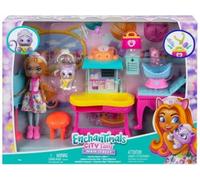 Coffret pour enchantimals Le Cabinet du Docteur + poupée Chat + 2 Animaux - Set 12 Accessoires avec Carte Tigre - Jouet Fille