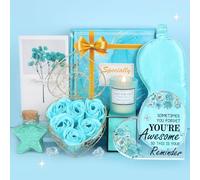 Coffret Pour Femme - Ensemble De Bain Bougie Sel De Bain, Plaque Acrylique Personnalisée, Idées Amusantes pour Elle (Bleu)