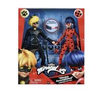 Coffret pour Miraculous Ladybug + Chat Noir + 2 Accessoires - Set poupée Mannequin articulée Adrien et Marinette 26cm et Carte Tigre