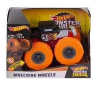 Coffret pour Monster Jam geant Wrecking Wheels Bone Shaker 13 x 9 cm (lxh) - Voiture Noir et Orange Set pour Hot Wheels avec Carte Tigre