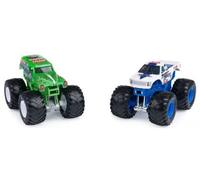 Coffret pour Monster Jam Grave Digger et razin Kane - Voiture Verte - Set 2 véhicules Miniatures métal et Carte Tigre - Collector