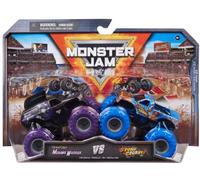 Coffret pour Monster Jam mowark worrior et Stone Crusher - Voiture Noire Bleue - Set 2 véhicules Miniatures métal avec Carte Offerte