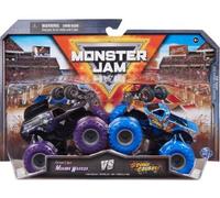 Coffret pour Monster Jam mowark worrior et Stone Crusher - Voiture Noire Bleue - Set 2 véhicules Miniatures métal et Carte Offerte