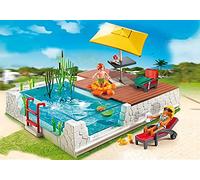 Coffret pour playmobil - Piscine avec terrasse - 5575 - Accessoire Maison - Set Jeu de Construction + Carte Animal - nouveauté