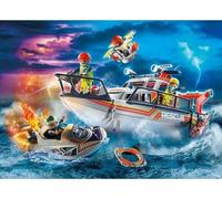 Coffret pour playmobil Pompier - 70140 - Bateau des sauveteurs en mer - Set Jeu de Construction + Carte Animale - Nouveaute