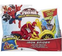 Coffret pour Spiderman - Iron Spider + Moto Lance Toile - Set Figurine pour Spider-Man + véhicule et 1 Carte Tigre - Jouets garçon
