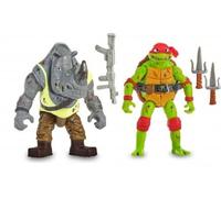 Coffret pour Tortues Ninja : Raphael et Rocksteady + Accessoires - 2 Figurines 12 cm - Turtle - Set Personnage TMNT + Carte - nouveauté