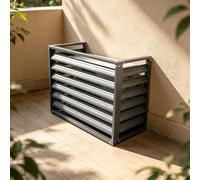 Coffret pour unité extérieure climatisation Volet acier galvanisé | Toit plat plein et dessus ouvert clôture décorative pour jardin cour terrasse balcon(Gray-A,31.5*23.6*43.3in)