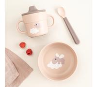 Done By Deer - Coffret repas Happy Clouds 3 pièces (bol ventouse, tasse verseur, cuillère) Beige