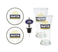 SUD TRADING Coffret de 2 Verres à Pastis, 2 dessous de verre et un bec verseur tranparent