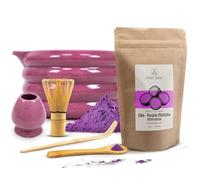 Coffret Purple Matcha Alternative Ube Beri - Set complet pour Ube Latte violet - poudre 100% igname violette Mary Rose 50 g, bol matcha céramique 500 ml, fouet bambou, accessoires traditionnels