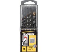 Coffret PVC de 5 forets béton queue cylindrique Ø4-5-6-8-10mm - DIAGER - 55563