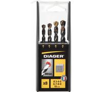 Coffret PVC de 8 forets béton queue cylindrique Ø3-4-5-6-7-8-9-10mm - DIAGER - 55564