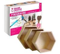 Etagère murale GENERIQUE Coffret pyrogravure + 3 étagères hexagonales bois 24-30 cm
