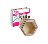 Coffret pyrogravure + 3 étagères hexagonales bois 30-40 cm