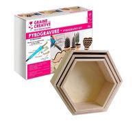 Coffret Pyrogravure + 3 Étagères Hexagonales Bois 30-40 Cm