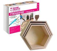 Coffret pyrogravure + 3 étagères hexagonales bois 30-40 cm