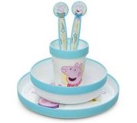 Coffret repas 5 pièces ThermoBaby Peppa Pig dès 10 mois bleu - bol assiette gobelet couverts micro-ondes Bleu