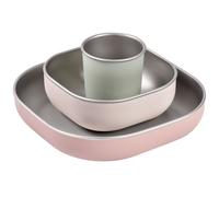 BÉABA, Coffret Repas Bébé Enfant Inox, 3 Pièces, Verre + 2 Assiettes, Compatible Micro-Ondes et Lave-Vaisselle, Sain et Solide, Léger, Incassable, Anti-dérapant avec Housse en Silicone, Barbapapa