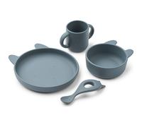 Coffret repas en silicone Vivi Rabbit Whale Blue (4 pièces)