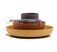 Nattou Set Repas en Silicone Pour Enfants, 4 pcs., Assiette + Bol Antidérapant, Sans BPA, Silicone, Orange/Rouge