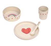 LÄSSIG Set de vaisselle pour enfants (assiette, gobelet, bol, cuillère) sans mélamine, sans BPA, pour lave-vaisselle et micro-ondes/Dish Set Happy Rascals Heart lavender